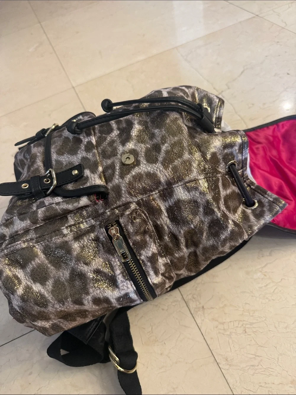 Metallic Leopard Print JUICY COUTURE Backpack with Black Trim VINTAGE